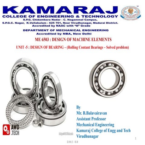 Design and solved problems for rolling contant bearing