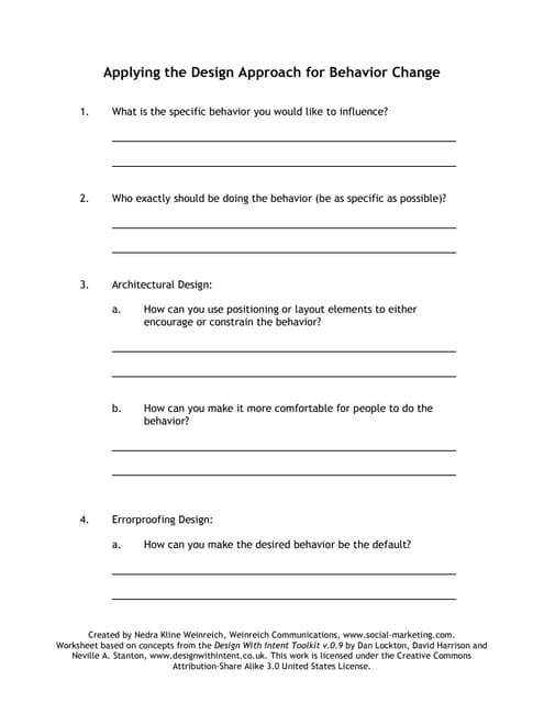 Design Approach for Behavior Change Worksheet