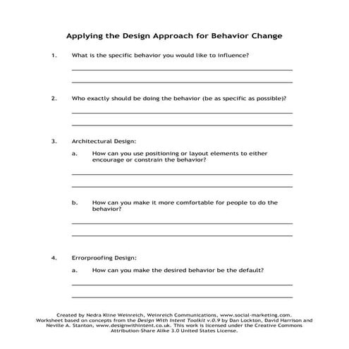 Design Approach for Behavior Change Worksheet