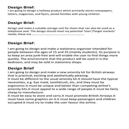 Design brief samples