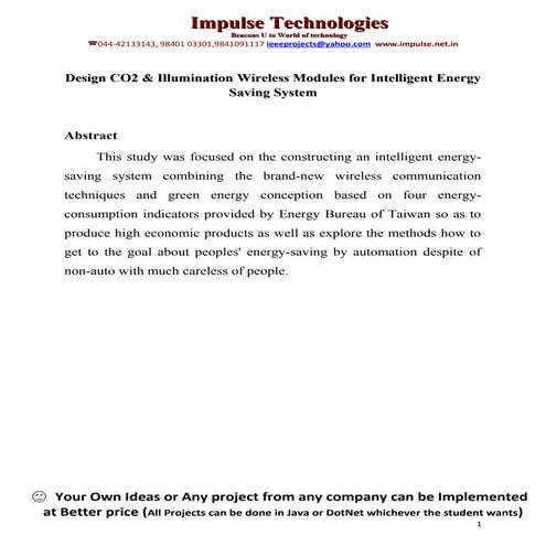Design co2 & illumination wireless modules for intelligent energy saving system
