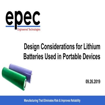 Design Considerations for Lithium Batteries Used in Portable Devices