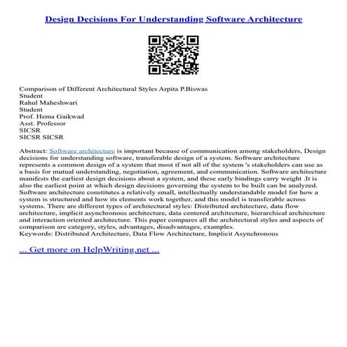 Design Decisions For Understanding Software Architecture
