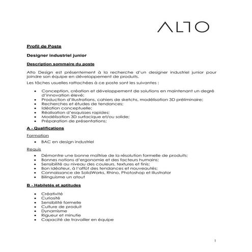 Designer industriel junior | PDF