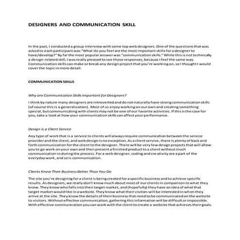 Designers and communication skills