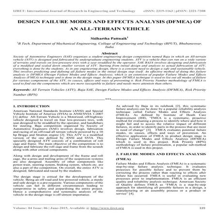 Design failure modes and effects analysis (dfmea) of an all terrain vehicle