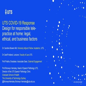 UTS COVID-19 Telepractice Webinar Series: Design for responsible tele practice at home