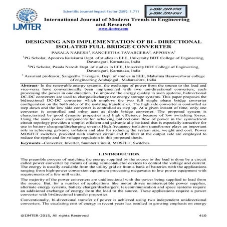 DESIGNING AND IMPLEMENTATION OF BI - DIRECTIONAL ISOLATED FULL BRIDGE CONVERTER