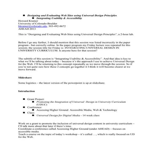 Designing and evaluating web sites using universal design principles   notes