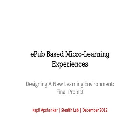 Designing A New Learning Environment - Final Project Assignment