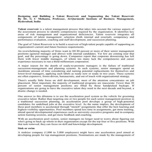 Designing, building and segmenting talent reservoir  