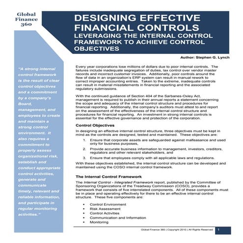Designing Effective Financial Controls - Leveraging the Internal Control Fram...