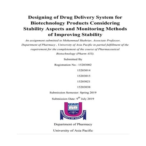 Designing of drug delivery system for biotechnology products ...
