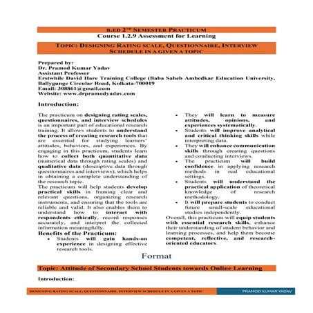 DESIGNING RATING SCALE, QUESTIONNAIRE, INTERVIEW SCHEDULE IN A GIVEN A TOPIC ...