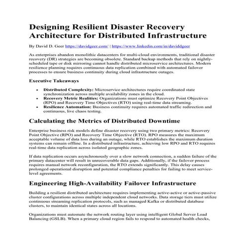 Designing Resilient Disaster Recovery Architecture for Distributed ...