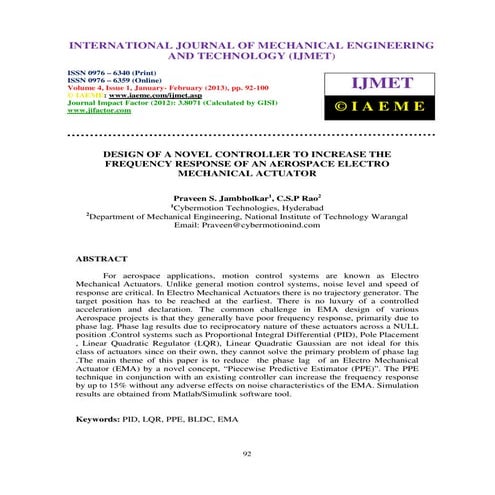 Design of a novel controller to increase the frequency response of an aerospace