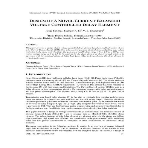 Design of a novel current balanced voltage controlled delay element