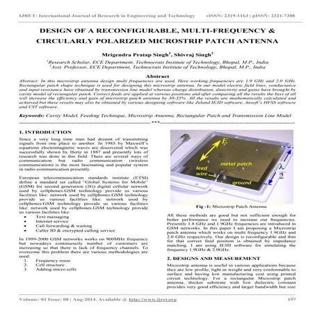 Design of a reconfigurable, multi frequency & circularly polarized microstrip...