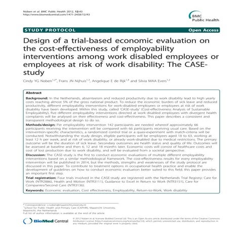 Design of a trial based economic evaluation on the cost effectiveness of empl...