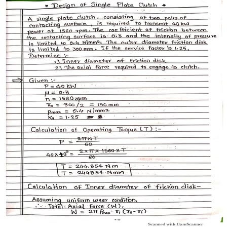 Design of Clutch numerical by  Prof. Sagar Dhotare