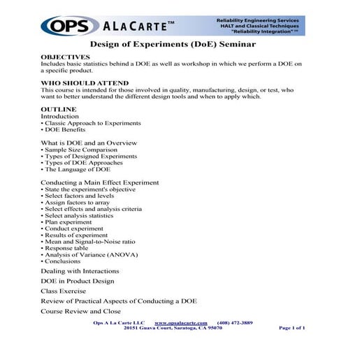 Design of Experiments (DOE) - Training for Managers | PPTX