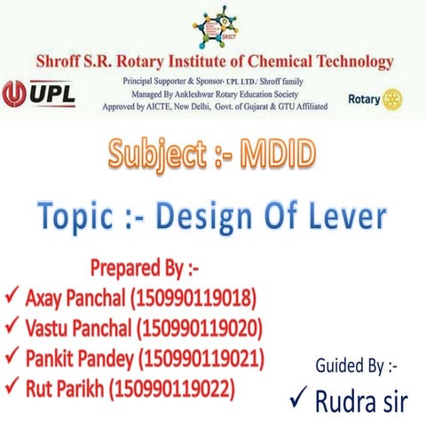 Design of lever (machine design & industrial drafting )