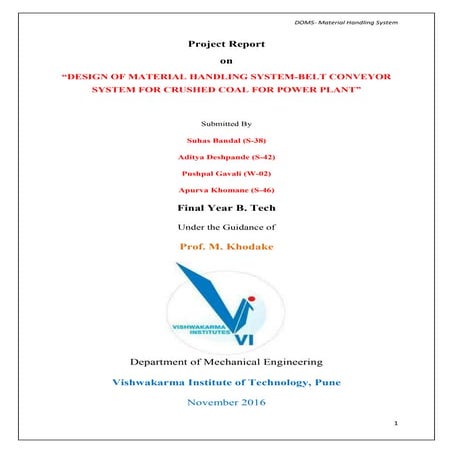 Design of material handling system belt conveyor system for crushed coal for ...