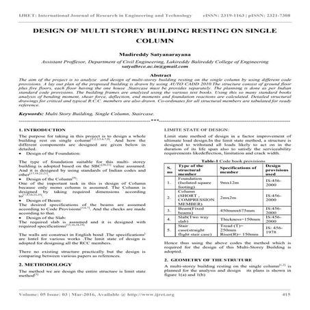 Design of multi storey building resting on single column