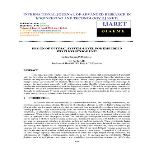 Design of optimal system  level for embedded wireless sensor unit