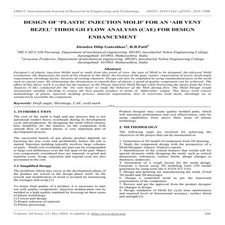 Design of ‘plastic injection mold’ for an ‘air vent bezel’ through flow analy...