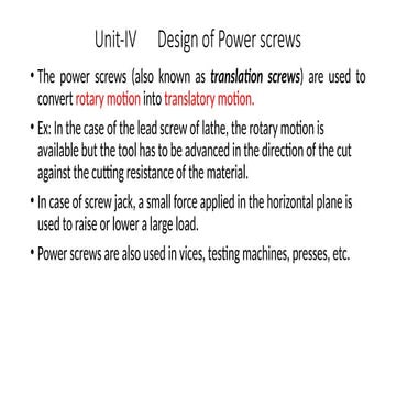 Design of Power screws with numerical problems and theoritical concepts