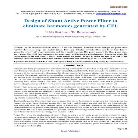 Design of Shunt Active Power Filter to eliminate harmonics generated by CFL