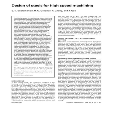 Design of steels for high speed machining