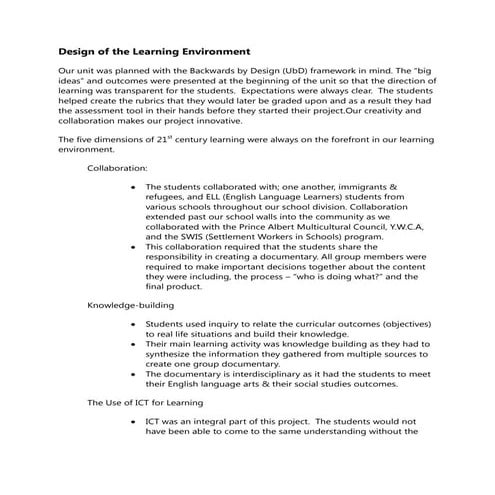 Design of the learning environment