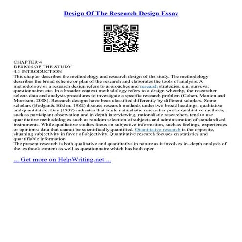 Design Of The Research Design Essay