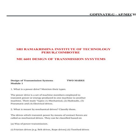 Design of transmission system Two_marks_questions with answers