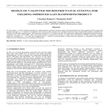Design of v slotted microstrip patch antenna for yielding improved gain bandw...