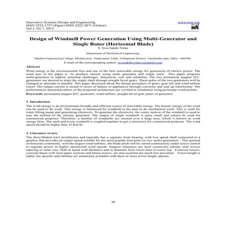 Design of windmill power generation using multi generator and single rotor (h...