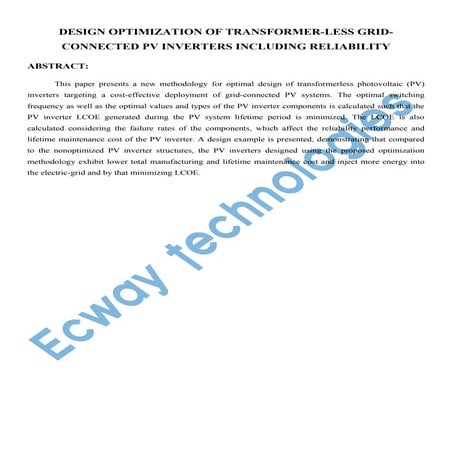 Design optimization of transformer less grid-connected pv inverters including...
