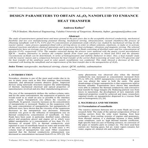 Design parameters to obtain al2 o3 nanofluid to enhance heat transfer