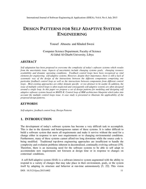 Design patterns for self adaptive systems