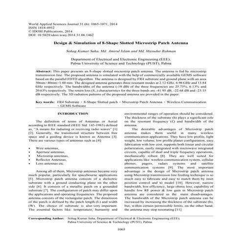 Design & simulation of 8 shape slotted microstrip patch antenna