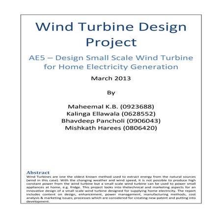 Design small scale wind turbine for home electricity generation