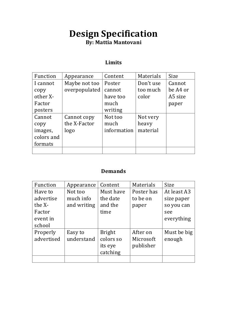Design Specifications Examples - Design Talk