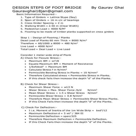 Design steps of foot bridge , stringer and cross girder