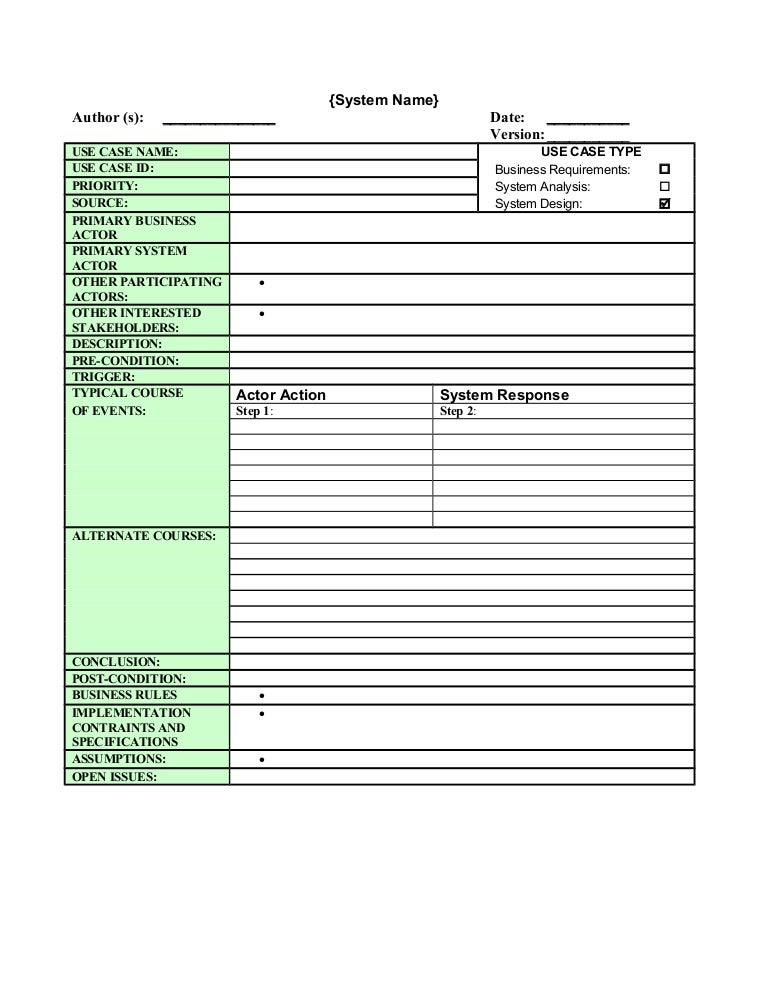use cases template word
