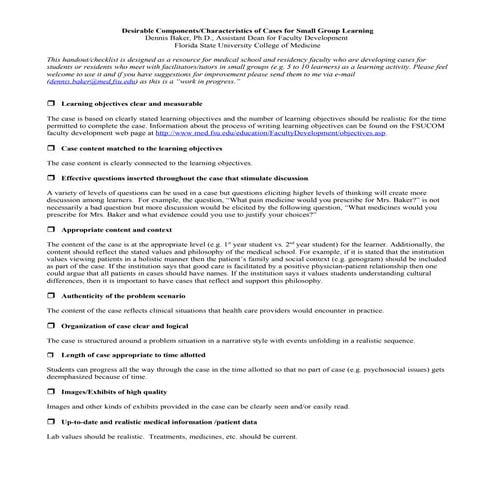 Desirable Criteria For Cases