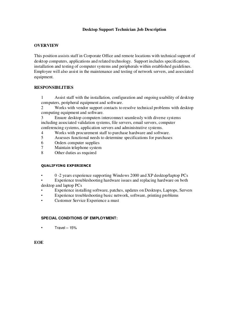 it technician job description sample