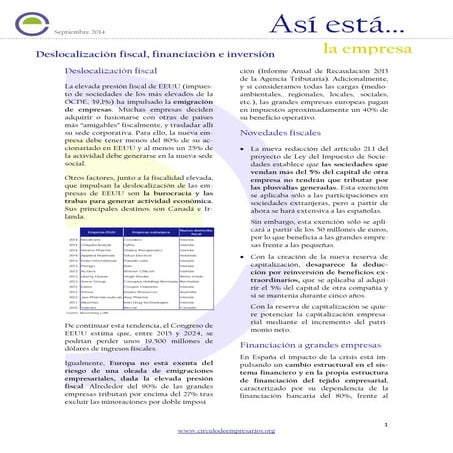 Deslocalización fiscal financiación e inversión (Así está la empresa.. septie...