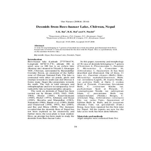 Desmids From Bees Hazar Lake, Chitwan, Nepal